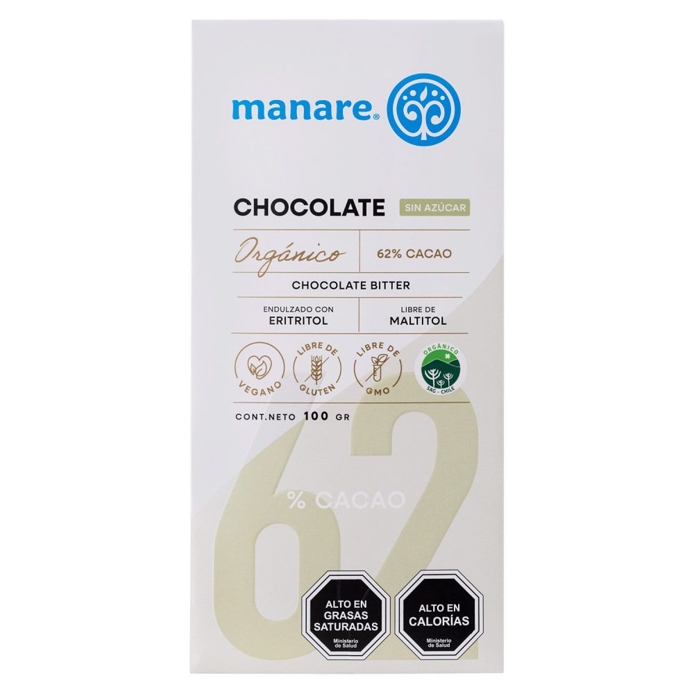 CHOCOLATE  ORGANICO 100 GR SIN AZUCAR 62%