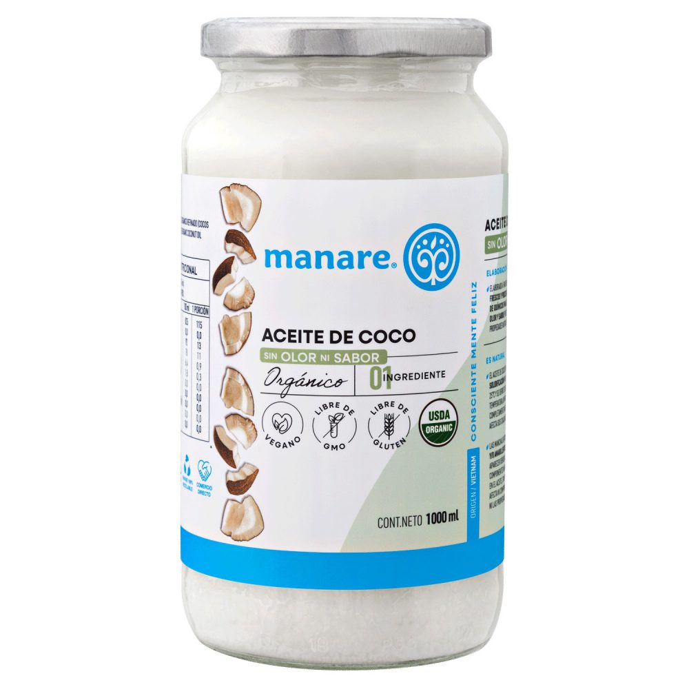 ACEITE DE COCO ORGÁNICO SIN OLOR NI SABOR  1 LT