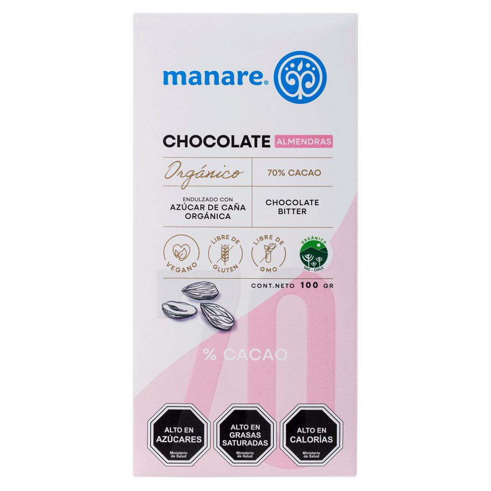 CHOCOLATE  ORGANICO 100 GR DE CACAO 70% ALMENDRAS