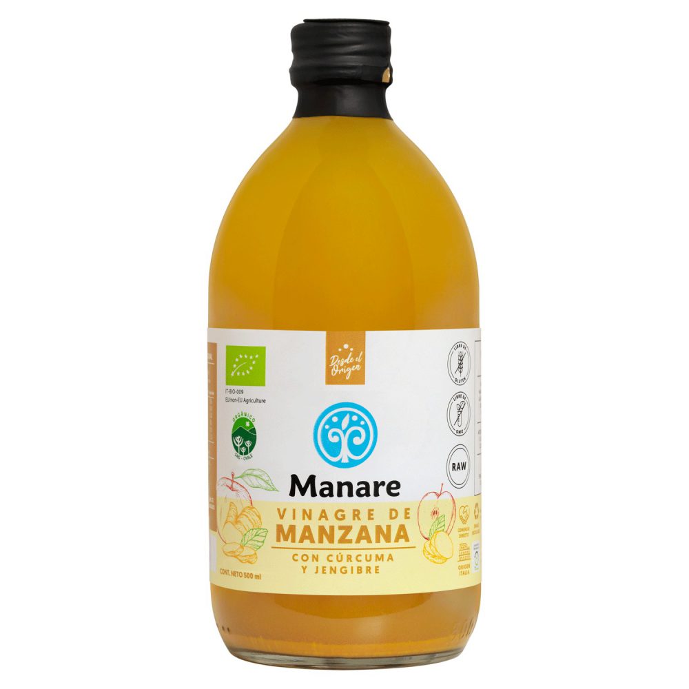 VINAGRE DE MANZANA ORGÁNICO 500 ML CON CÚRCUMA Y JENGIBRE