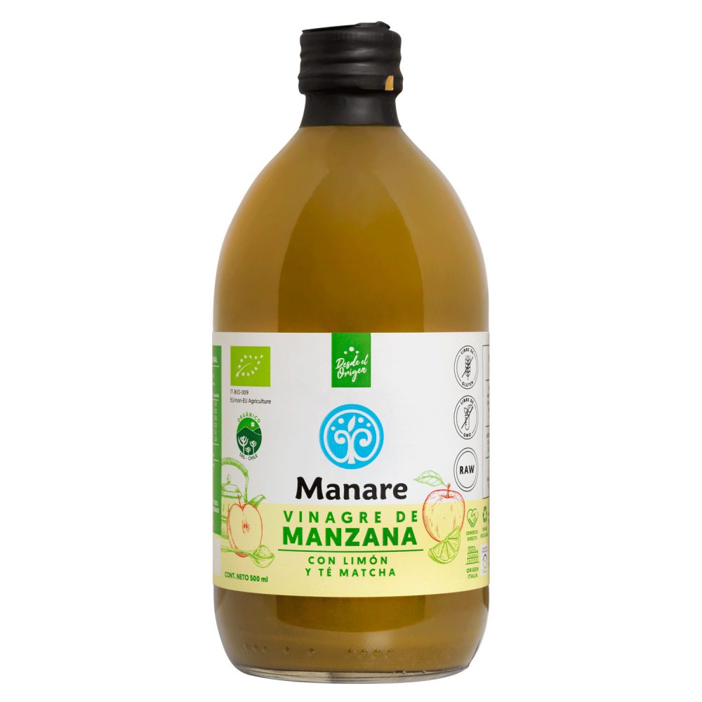 VINAGRE DE MANZANA ORGÁNICO 500 ML CON MATCHA Y LIMÓN