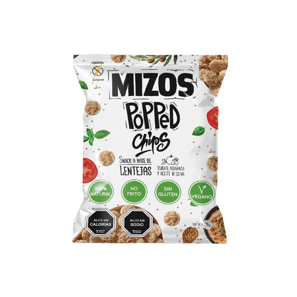 POPPED CHIPS DE LENTEJAS CON TOMATE Y ALBAHACA  20 GR