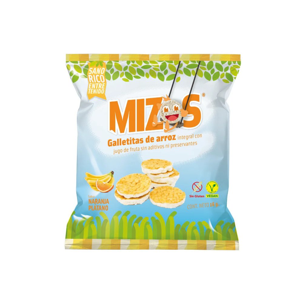 GALLETAS DE ARROZ MIZOS 16 GR NARANJA PLATANO